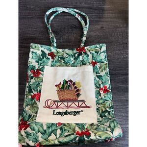 Vintage Longaberger Baskets Christmas Sled Holly Berries Small Tote Bag Gift Bag
